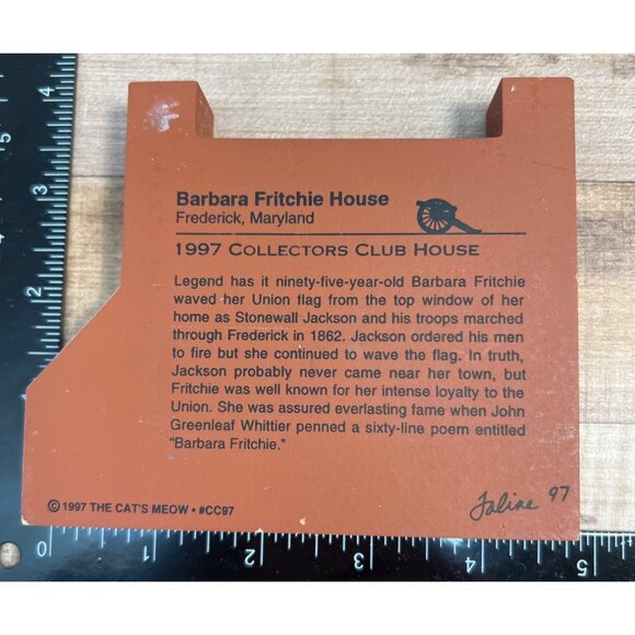 Barbara Fritchie House 1997 Collectors Club Wooden Display Piece By The Cats Meo - Picture 2 of 2